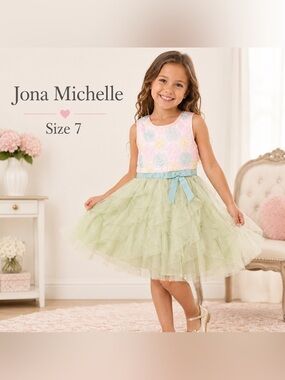 JONA MICHELLE Floral Pastel Dress with Tulle Skirt/size 7